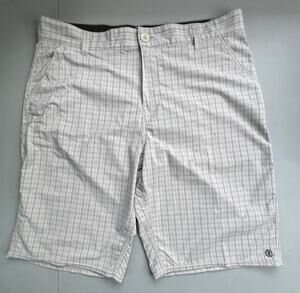 Element Mens Plaid Shorts Size 36 White Gray Hybrid Chino Casual 10" Skate